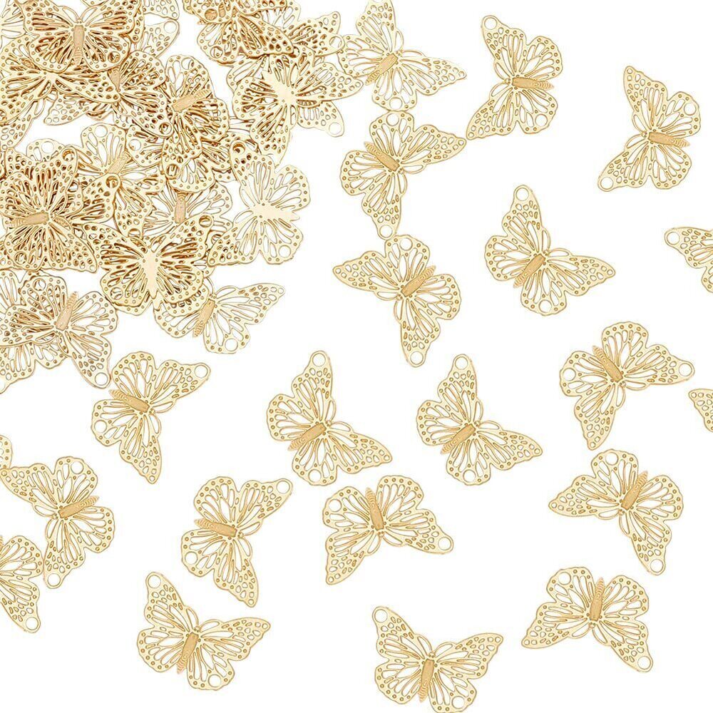 2841 60Pcs 18K Gold Plated Butterfly Charms Butterfly Filigree Charms